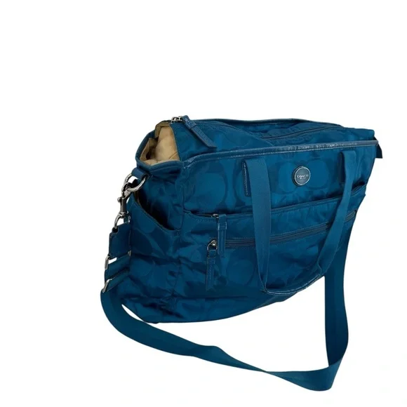 Coach Signature Nylon Teal Tote Carry On Multi Purpose Diaper/Travel Bag F77577 - Picture 13 of 16